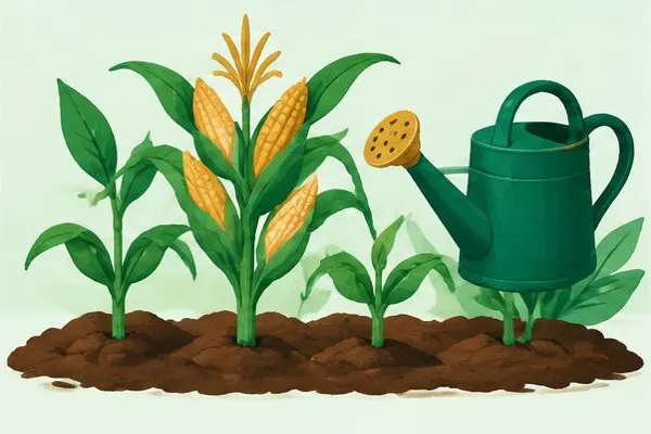 Maize, seedlings and a watering can