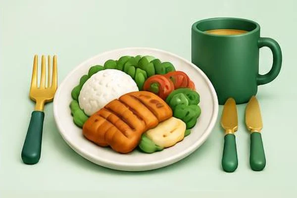 Plate, utensils and cup