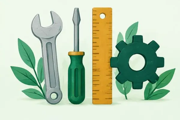 Spanner, screwdriver and measuring tools