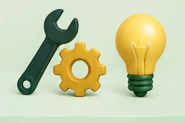 Wrench, gear and lightbulb
